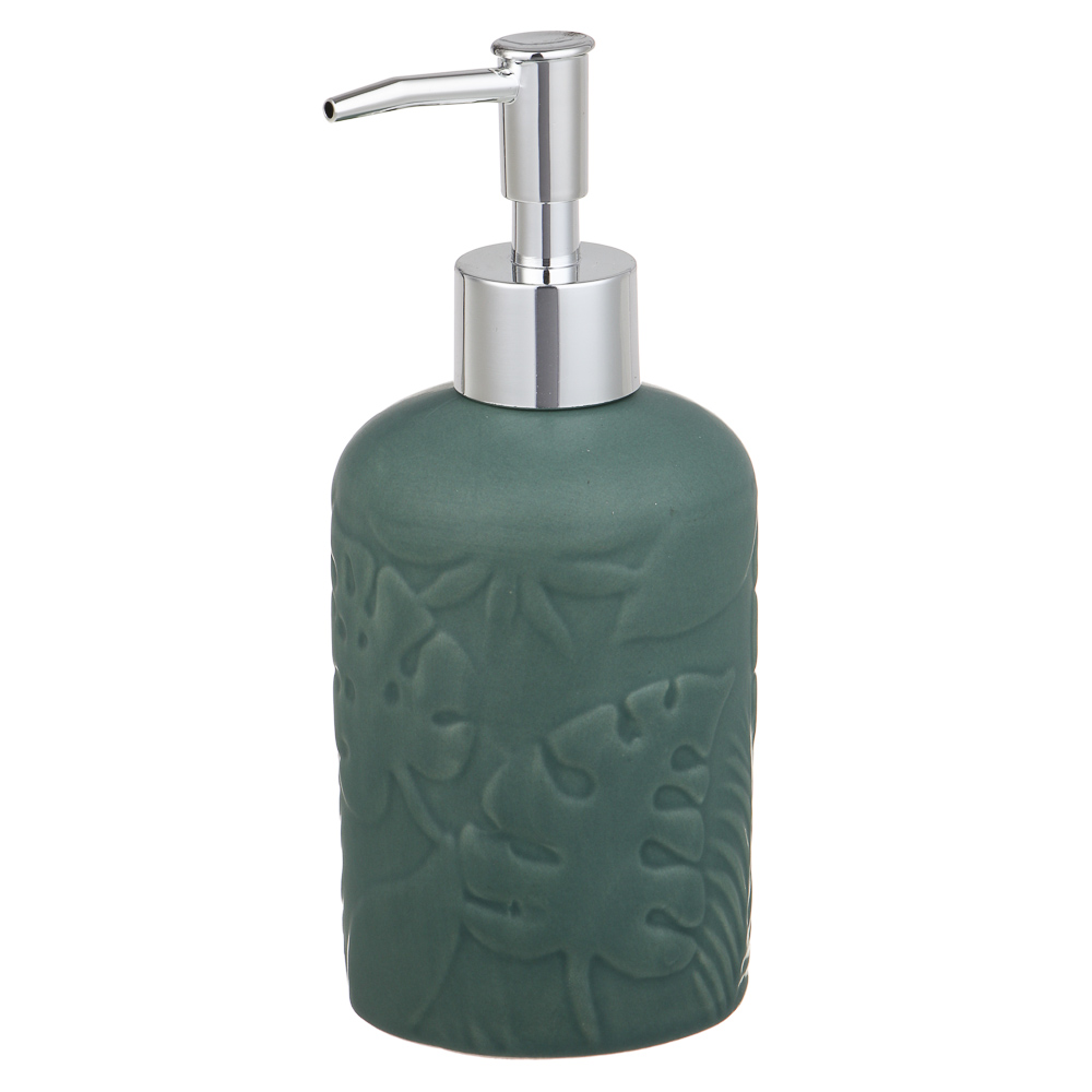 VETTA Дозатор для жидкого мыла, керамика, 17x7,5x7,5 см, листья, хаки, арт.№ 478-174