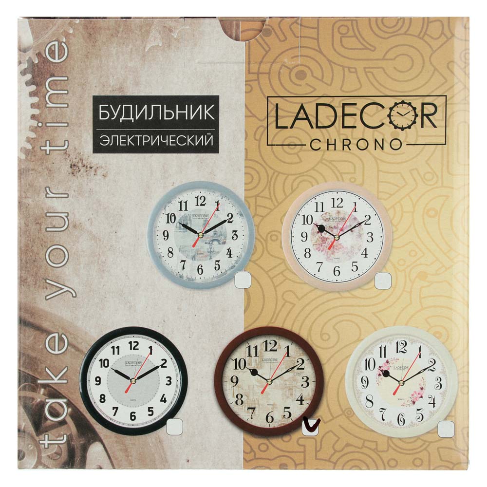 LADECOR CHRONO Будильник кварц d15см, пластик, 15,3х15,3х4см, 5 дизайнов, арт.№ 529-166