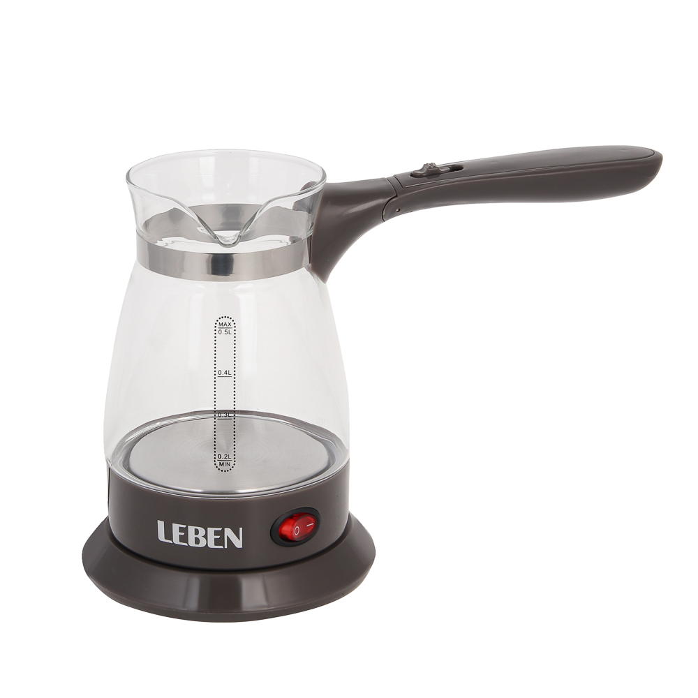 LEBEN Турка стеклянная на подставке 0,5л, 500Вт, складная ручка, 220в, арт.№ 286-048