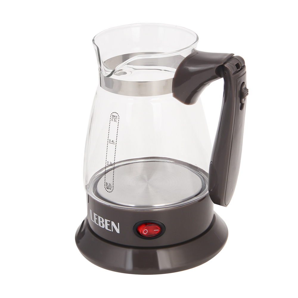 LEBEN Турка стеклянная на подставке 0,5л, 500Вт, складная ручка, 220в, арт.№ 286-048
