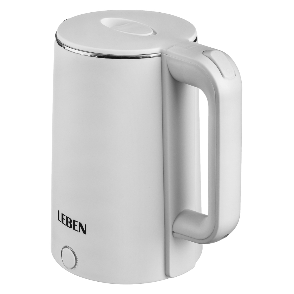 LEBEN Чайник электрический 1,8л, 1850Вт, скрытый нагревательный элемент, белый пластик, арт.№ 291-040