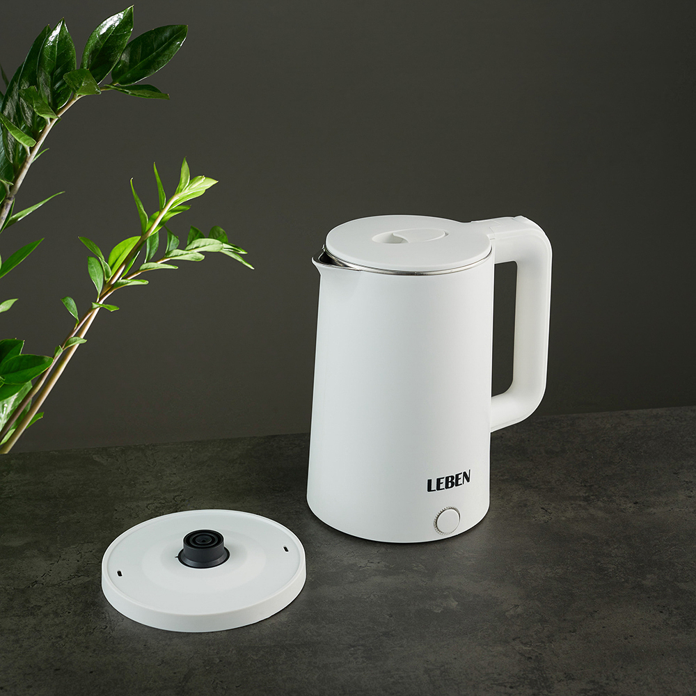 LEBEN Чайник электрический 1,8л, 1850Вт, скрытый нагревательный элемент, белый пластик, арт.№ 291-040