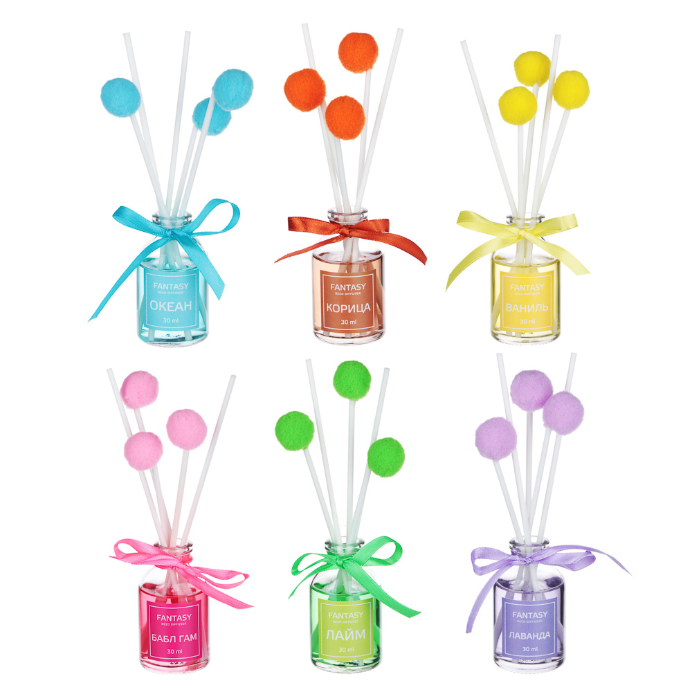 NEW GALAXY Ароматизатор диффузор "Фэнтази", 30 мл.6 аром.(бабл гам,лаванда,океан,ваниль,корица,лайм), арт.№ 778-070