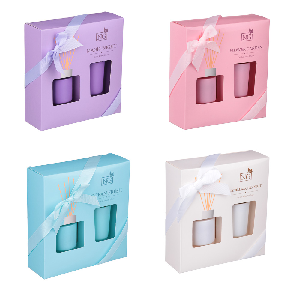 NEW GALAXY Набор ароматизатор-диффузор и свеча, ваниль/кокос,океан,цветочн,магич. ночь 40мл, 50г, арт.№ 778-110