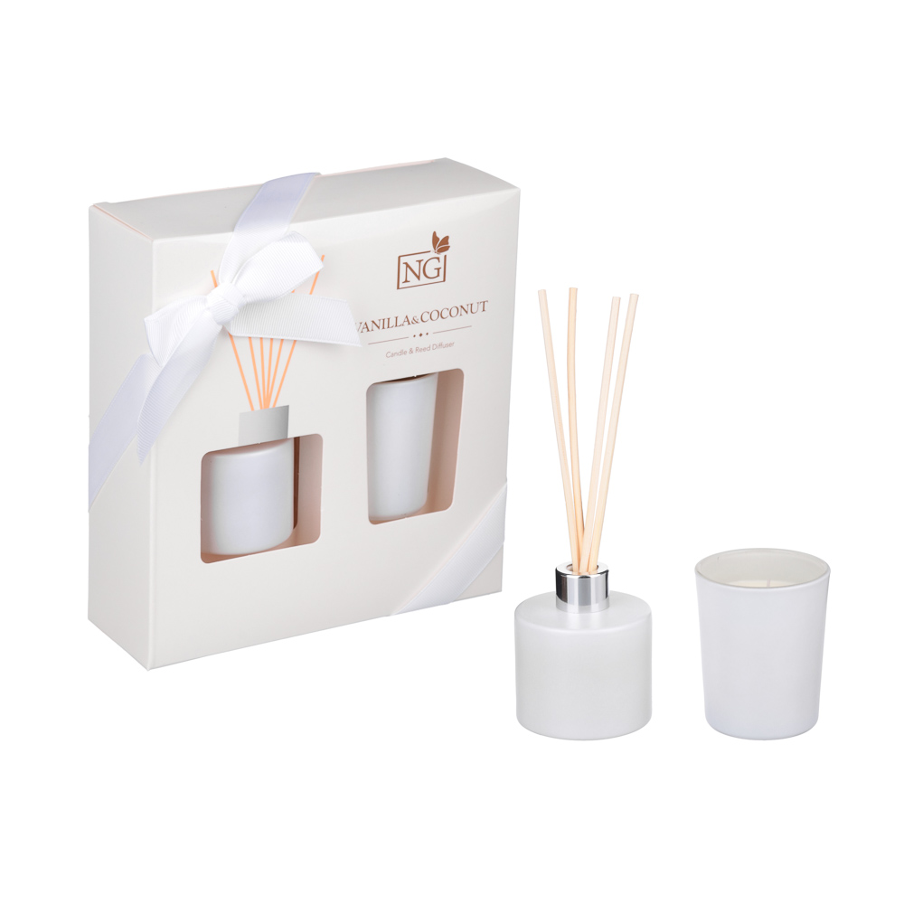 NEW GALAXY Набор ароматизатор-диффузор и свеча, ваниль/кокос,океан,цветочн,магич. ночь 40мл, 50г, арт.№ 778-110