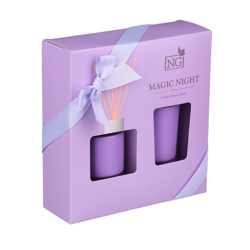 NEW GALAXY Набор ароматизатор-диффузор и свеча, ваниль/кокос,океан,цветочн,магич. ночь 40мл, 50г, арт.№ 778-110