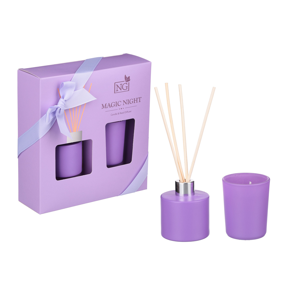 NEW GALAXY Набор ароматизатор-диффузор и свеча, ваниль/кокос,океан,цветочн,магич. ночь 40мл, 50г, арт.№ 778-110