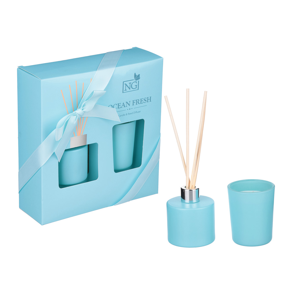 NEW GALAXY Набор ароматизатор-диффузор и свеча, ваниль/кокос,океан,цветочн,магич. ночь 40мл, 50г, арт.№ 778-110