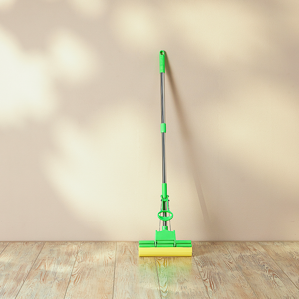 Швабра с отжимом и сменной насадкой ПВА тм VETTA, телеск.ручка 78-110см, нерж. сталь, 2 ряда роликов, арт.№ 444-166