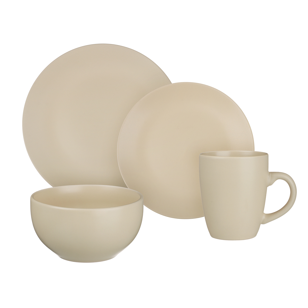 Набор столовой посуды MILLIMI 16 предметов (тарелка 26 см х 4 шт., тарелка 20 см х 4 шт., салатник 650 мл х 4 шт., кружка 340 мл х 4 шт.), керамика, кремовый, арт.№ 824-235