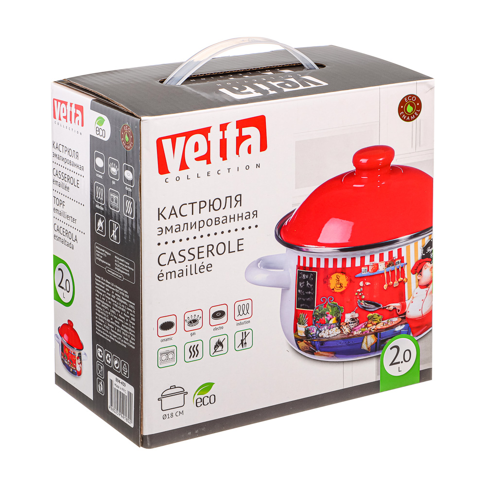 VETTA Повар Кастрюля эмалированная, 18см, 2,0л, индукция, арт.№ 894-439