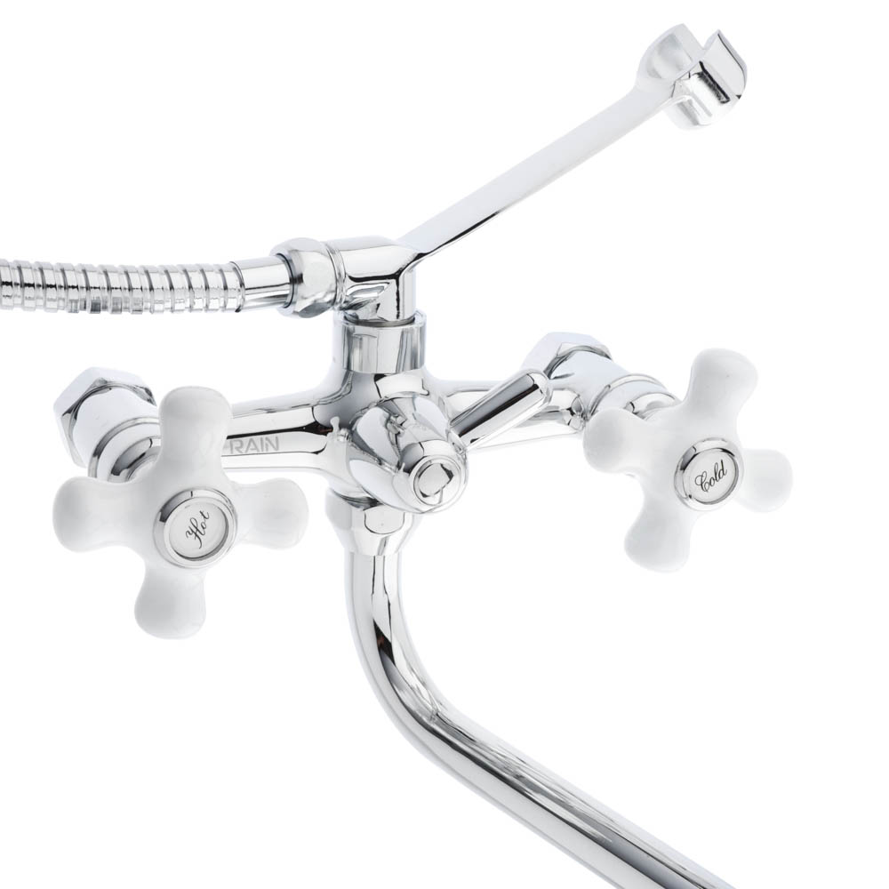 RAIN Смеситель для ванны Венера, круглый излив 35см, керам. кран-буксы 1/2, душ. набор, латунь, хром, арт.№ 561-279