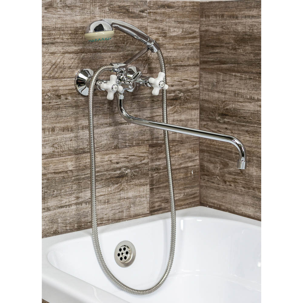 RAIN Смеситель для ванны Венера, круглый излив 35см, керам. кран-буксы 1/2, душ. набор, латунь, хром, арт.№ 561-279