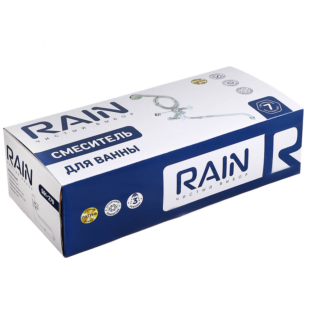 RAIN Смеситель для ванны Венера, круглый излив 35см, керам. кран-буксы 1/2, душ. набор, латунь, хром, арт.№ 561-279