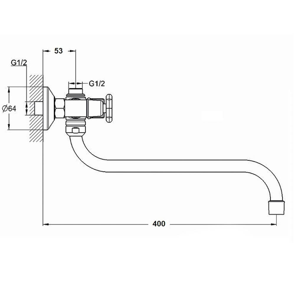 RAIN Смеситель для ванны Венера, круглый излив 35см, керам. кран-буксы 1/2, душ. набор, латунь, хром, арт.№ 561-279