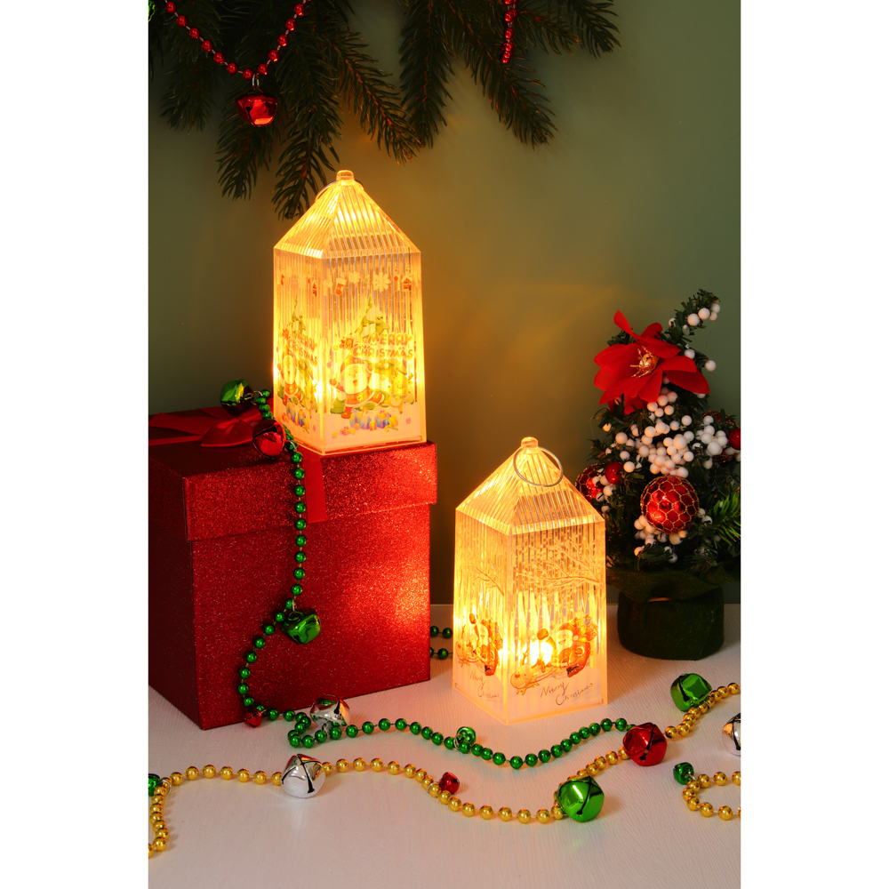 СНОУ БУМ Сувенир декоративный в виде домика с LED подсветкой,1 реж., 5,8х5,8х13,5 см,пропилен,4 диз., арт.№ 392-056