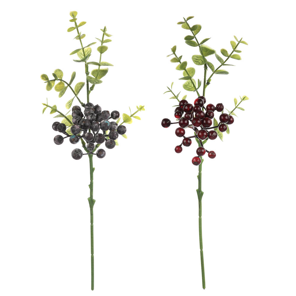 LADECOR Ветка с ягодами искусственная, 34 см, пластик, ткань, арт.№ 409-189