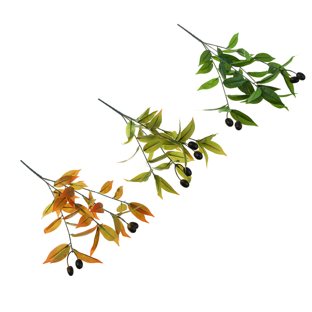 LADECOR Ветка оливы искусственная, 43 см, пластик, ткань, проволока, 3 вида, арт.№ 409-190
