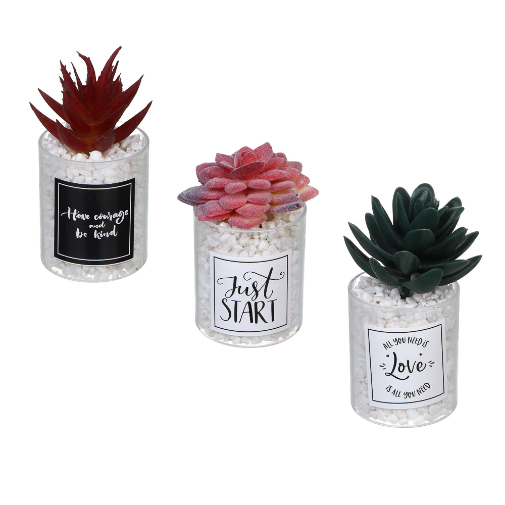LADECOR Суккулент искусственный, 5х9-11 см, пластик, 3 дизайна, арт.№ 501-575