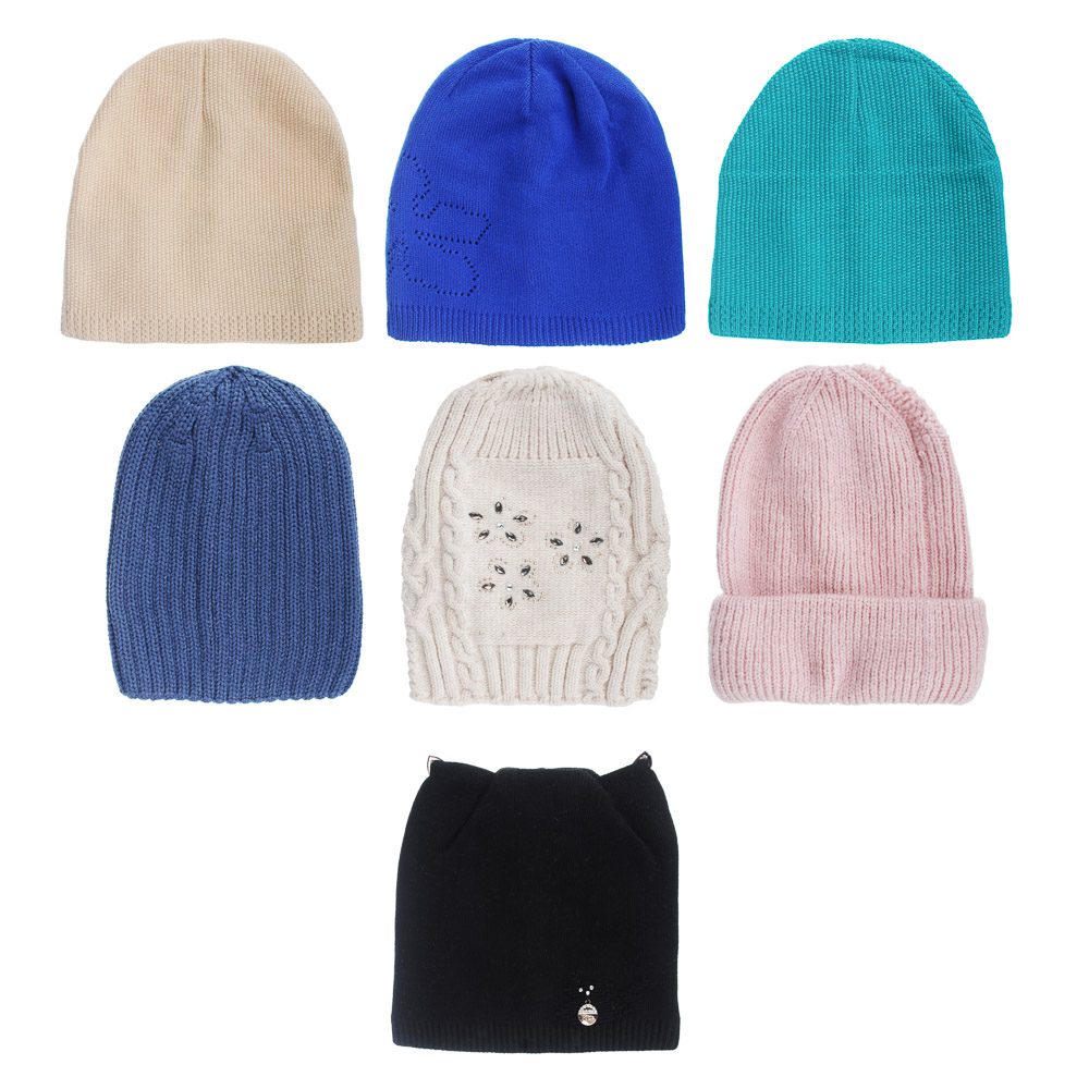 Шапка женская зимняя, полиэстер, 8 видов, арт.№ 314-589