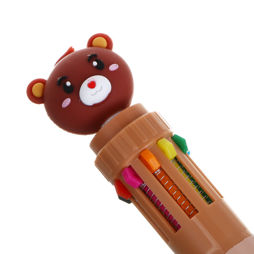 Ручка шариковая 10-цветная, с фигуркой "Мишка", 4 дизайна, арт.№ 591-229