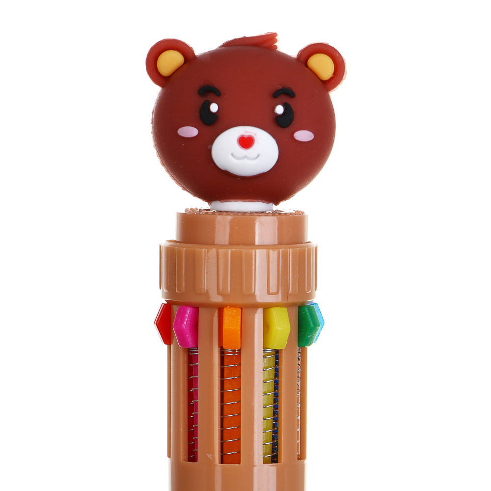 Ручка шариковая 10-цветная, с фигуркой "Мишка", 4 дизайна, арт.№ 591-229