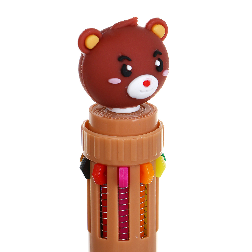 Ручка шариковая 10-цветная, с фигуркой "Мишка", 4 дизайна, арт.№ 591-229