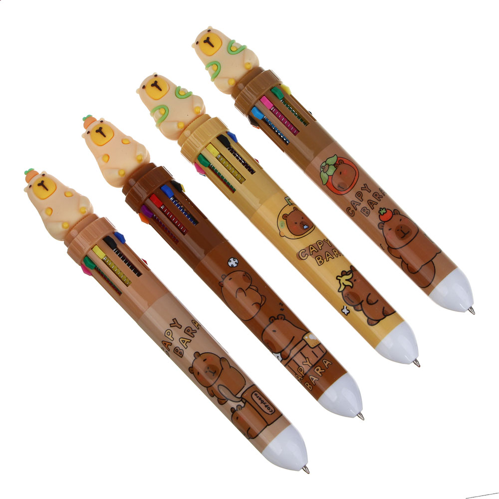 Ручка шариковая 10-цветная, с фигуркой "Капибара", 4 дизайна, арт.№ 591-230