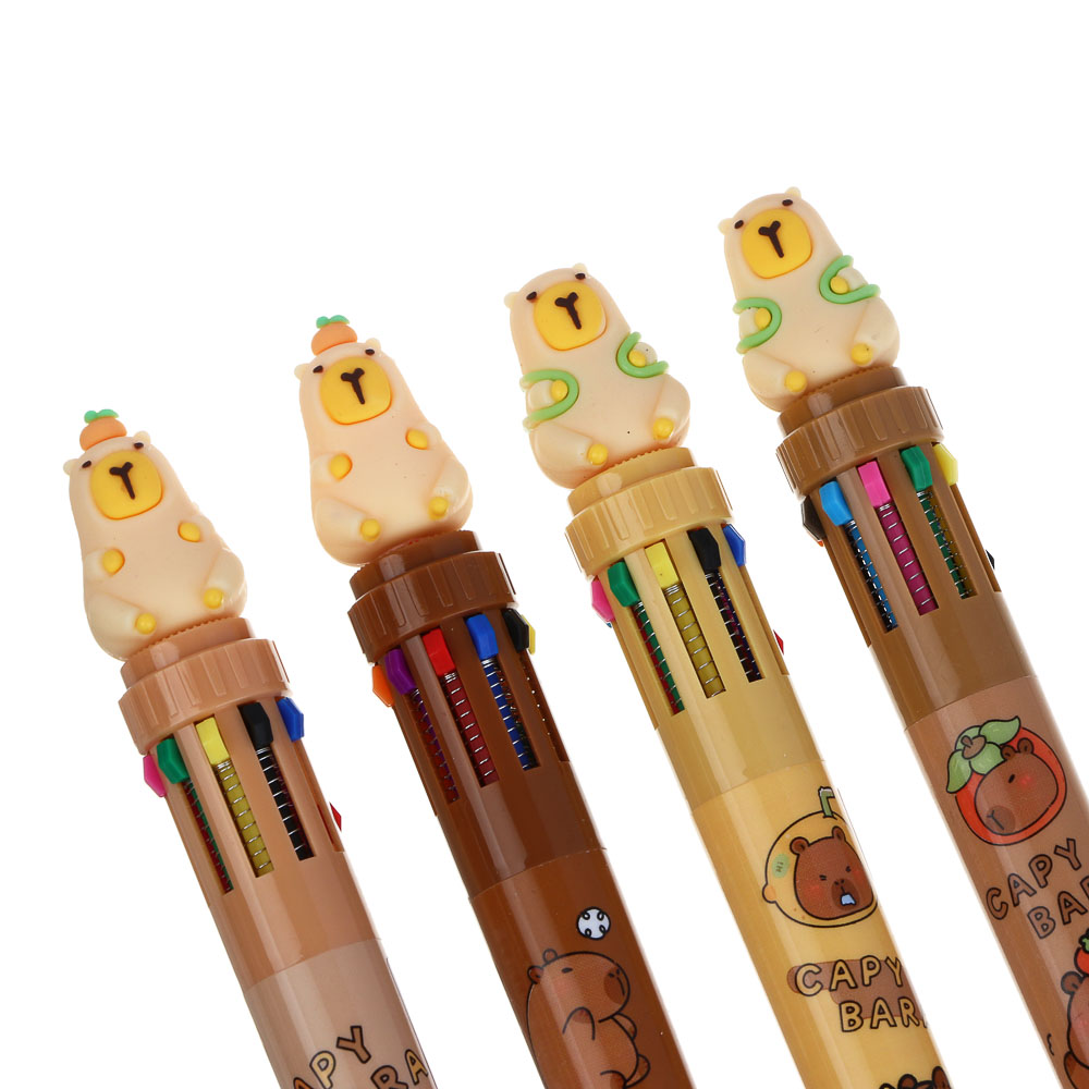 Ручка шариковая 10-цветная, с фигуркой "Капибара", 4 дизайна, арт.№ 591-230