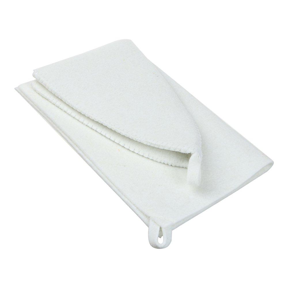 Набор банный ЭКОНОМ 2 предмета без вышивки (шапка, коврик) в пакете, войлок белый/серый, арт.№ 364-294