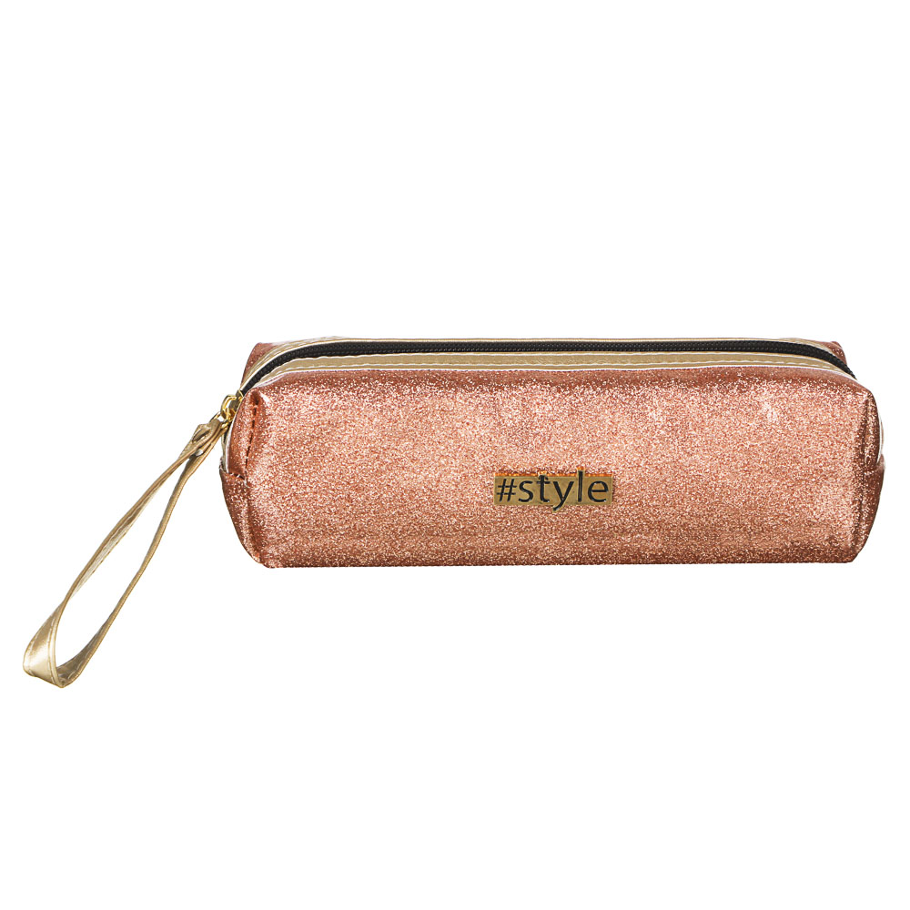 Пенал прямоугольный, 21х7х5 см, ПУ с блестками, эмблема, ручка, 2 цвета, арт.№ 238-244