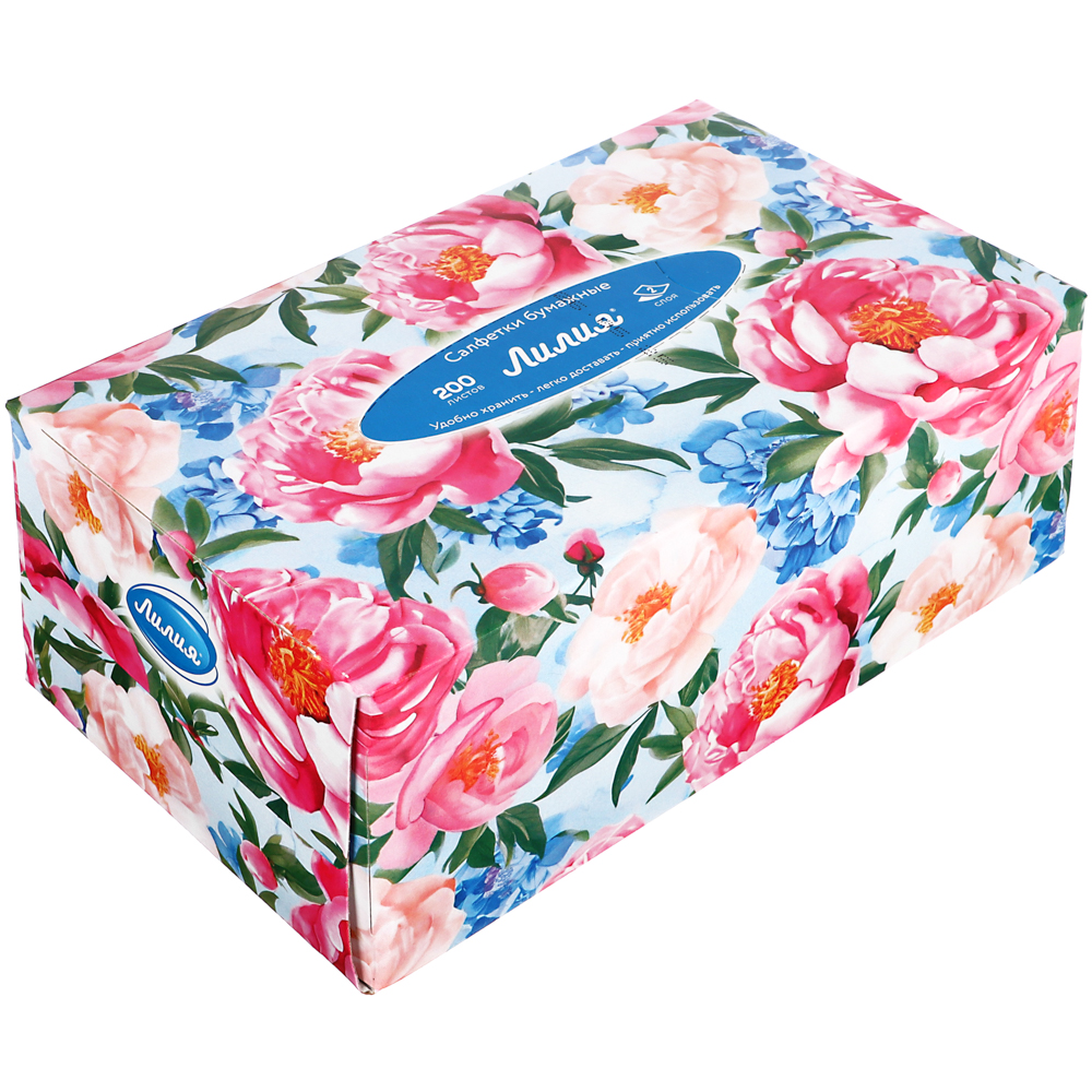 Салфетки бумажные двухслойные Лилия non-stop, 4 дизайна, 200л, арт.№ 912-030