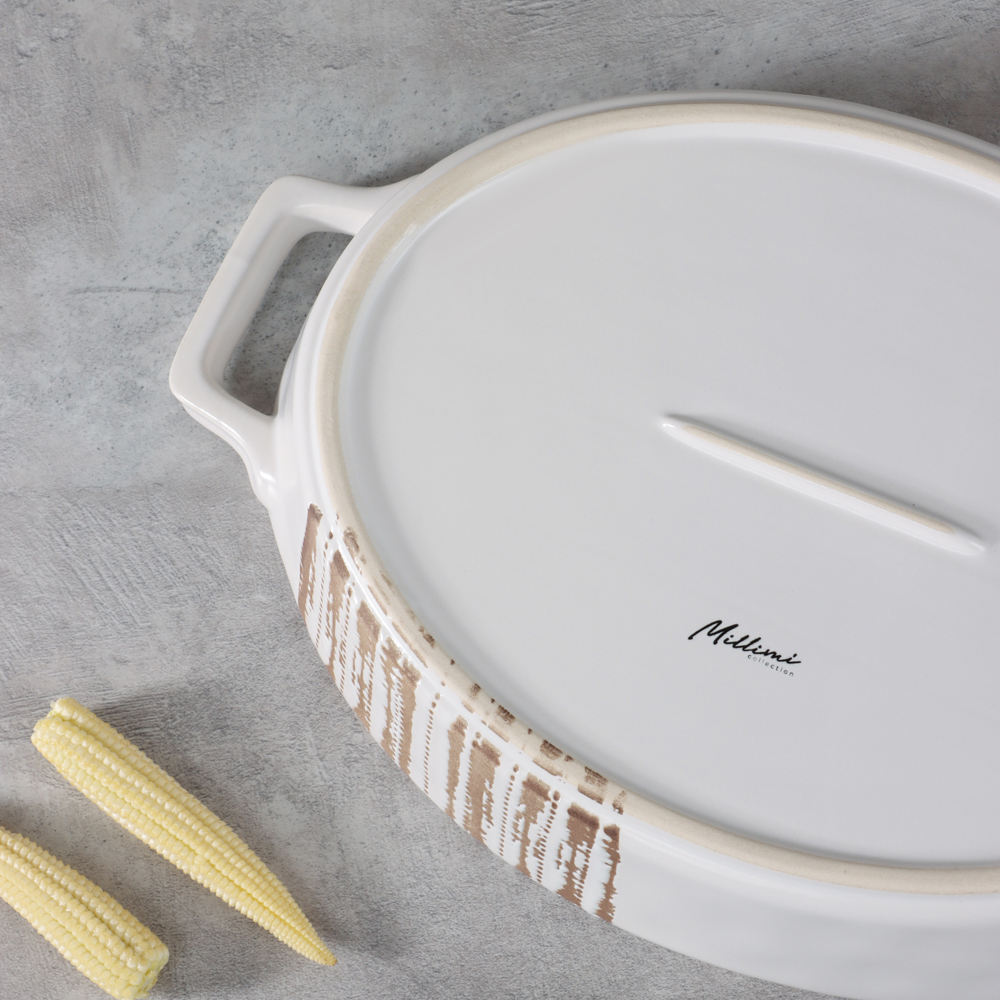 MILLIMI Форма для запекания и сервировки овальная с ручками, керамика, 31х20,5х5 см, объем 1,1 л, белая, арт.№ 826-387