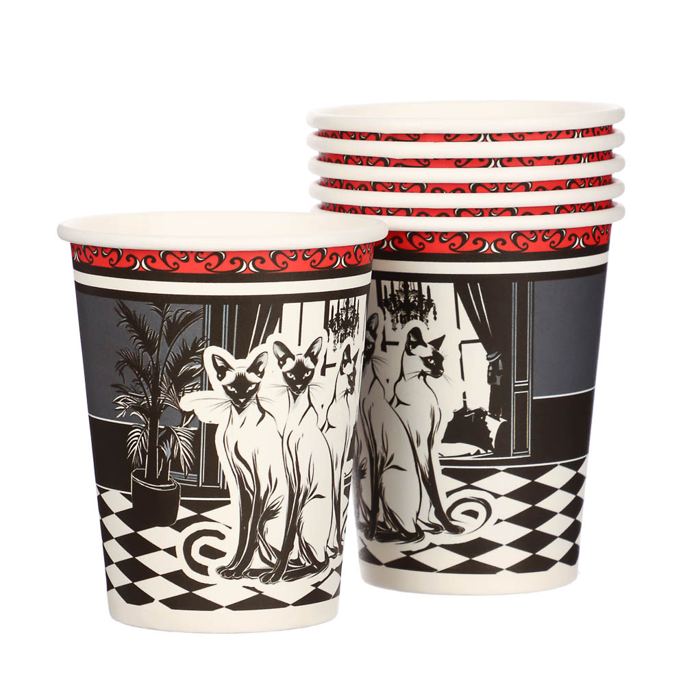 Набор бумажных стаканов Котики нуар, в т/у пленке, 6 шт*250 мл, арт.№ 530-448