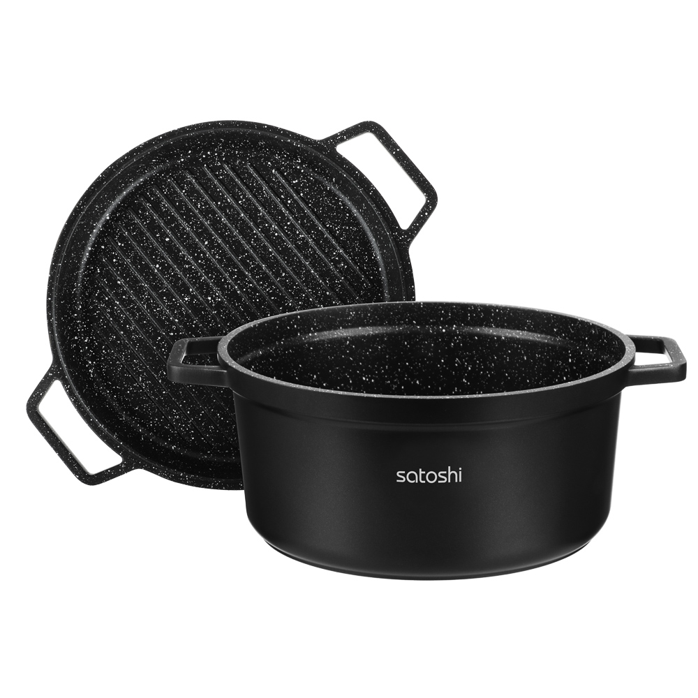 Казан с крышкой-сковородой 4,5 л, d24х11,5+3,5 см SATOSHI Cheget, литой, а/приг.покрытие, индукция, арт.№ 846-383
