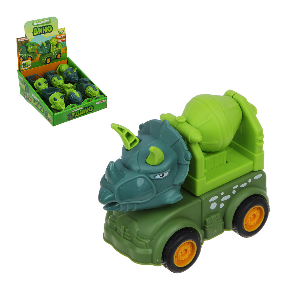 ИГРОЛЕНД Машинка инерционная Дино-спецтехника, зеленая, ABS, 13,5x10,5x5,7см, 6 дизайнов, арт.№ 292-296