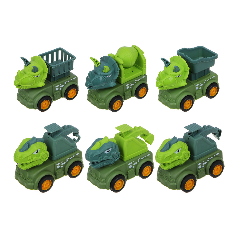 ИГРОЛЕНД Машинка инерционная Дино-спецтехника, зеленая, ABS, 13,5x10,5x5,7см, 6 дизайнов, арт.№ 292-296