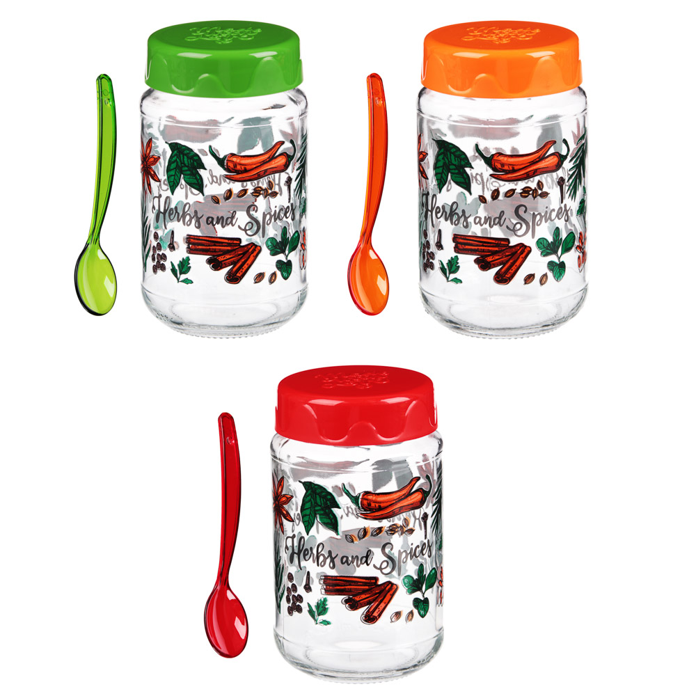 HEREVIN Банка для специй с ложкой, 370мл, стекло, 3 цвета, 131507-800, арт.№ 828-243