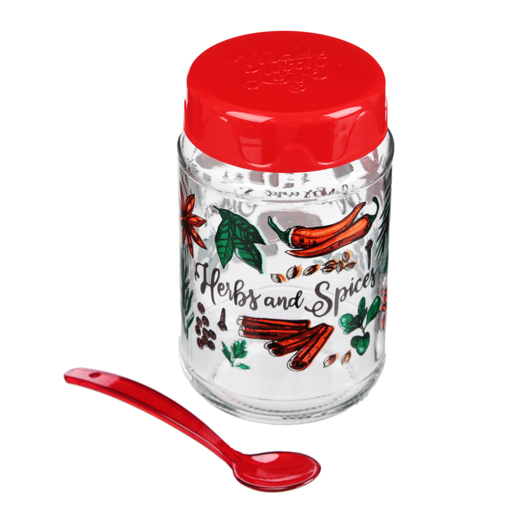 HEREVIN Банка для специй с ложкой, 370мл, стекло, 3 цвета, 131507-800, арт.№ 828-243