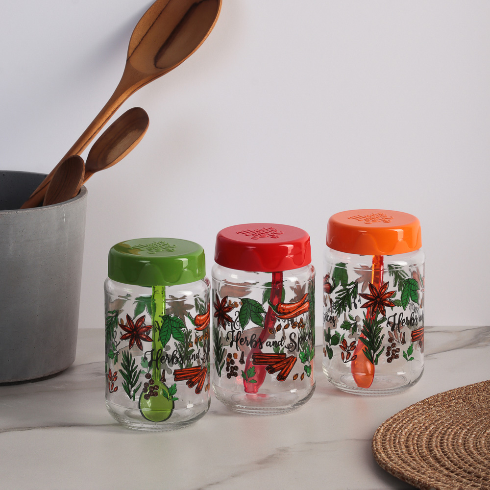 HEREVIN Банка для специй с ложкой, 370мл, стекло, 3 цвета, 131507-800, арт.№ 828-243