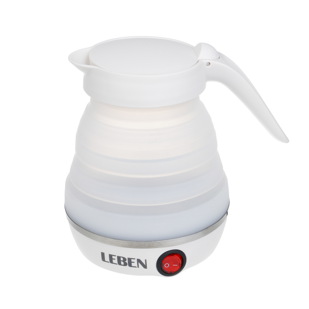 Чайник электрический тм LEBEN 600мл, 600Вт, складной, силикон, пластик, белый, арт.№ 291-109