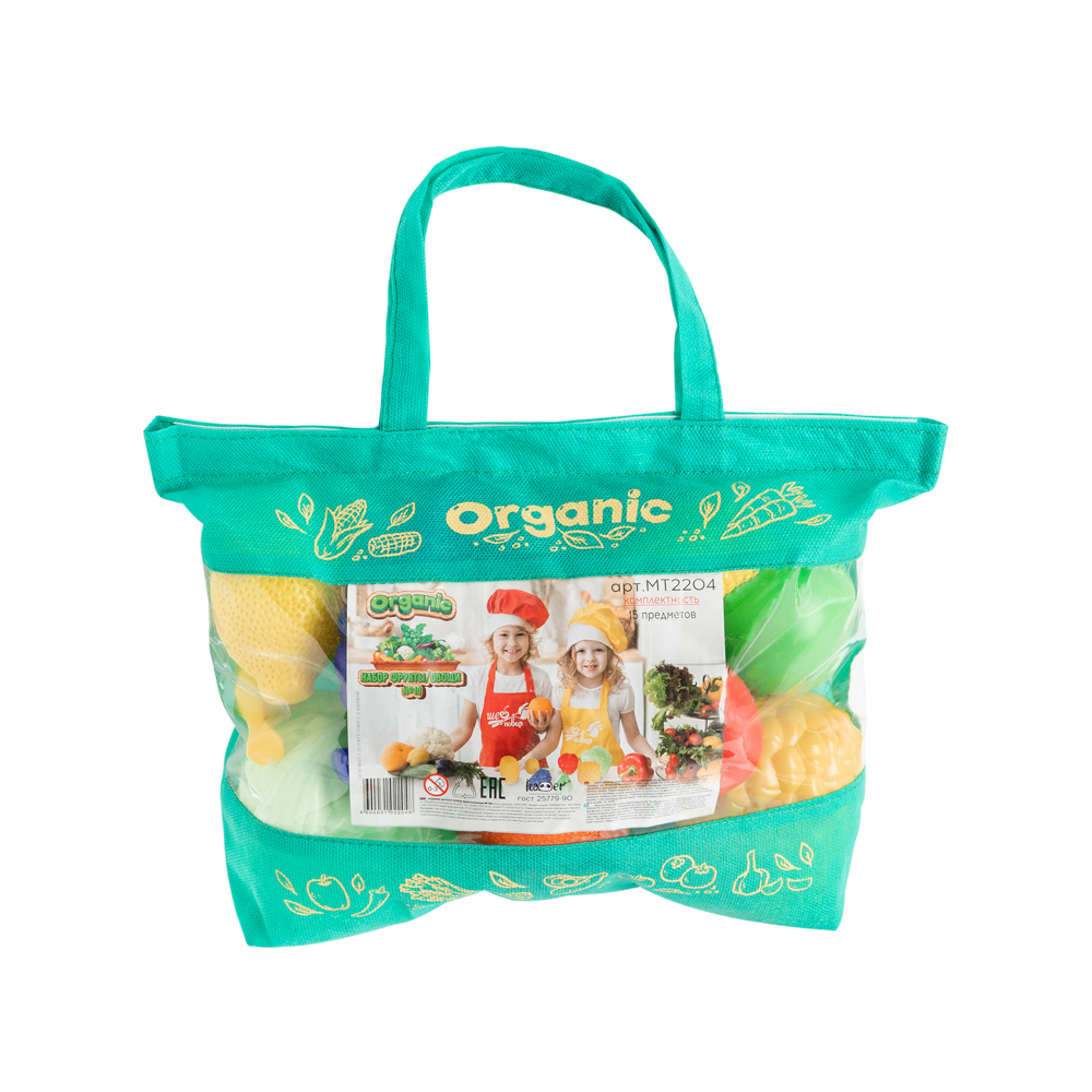 BY Kids Набор игровой "Фрукты, овощи" в сумке, 15 предметов, пластик, текстиль, 33х38х9см МТ2204, арт.№ 294-146