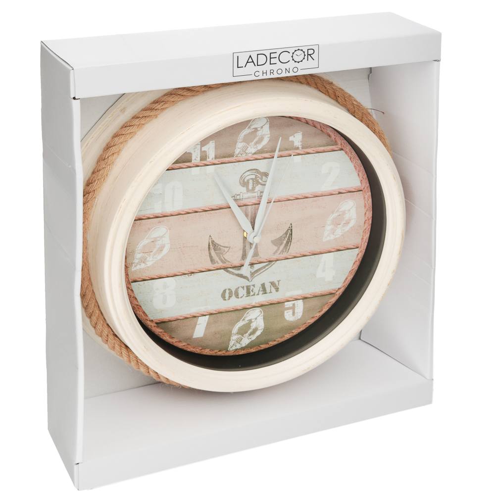 LADECOR CHRONO Часы настенные в морском стиле, 38x38x7,5см, 1хАА, пластик, арт 1, арт.№ 581-934