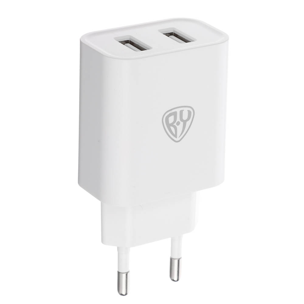 Сетевое зарядное устройство BY Double 10Вт, 2xUSB, 2А, 5В,110-240В, 50-60Гц, пластик белый, арт.№ 916-258