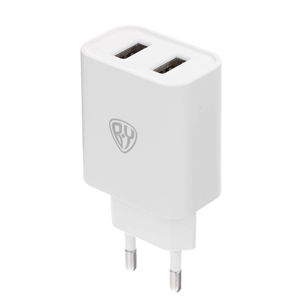 Сетевое зарядное устройство BY Double 10Вт, 2xUSB, 2А, 5В,110-240В, 50-60Гц, пластик белый, арт.№ 916-258
