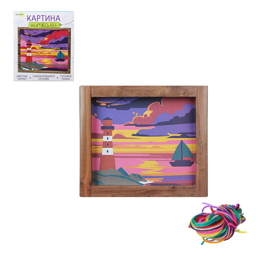 ХОББИХИТ Картина нитками, картон, нитки, 23х20х2,5см, 4-6 дизайнов, арт.№ 281-174