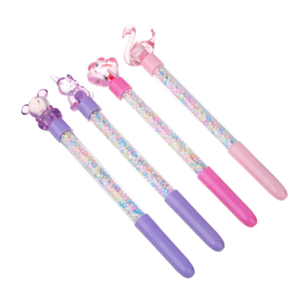 Ручка шариковая синяя с фигурным наконечником и шариками в корпусе, корпус 18,5-19,5 см, 4 дизайна, арт.№ 591-015