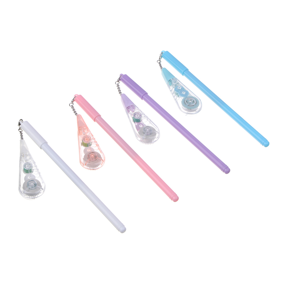 Ручка шариковая синяя с корректирующей лентой на подвесе, 17,5 см, 4 дизайна, арт.№ 591-016