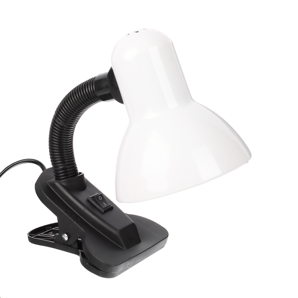 Светильник на прищепке BY, E27, 40 Вт, 230 В, гнущаяся ножка 10 см, шнур 75 см, белый, арт.№ 476-443