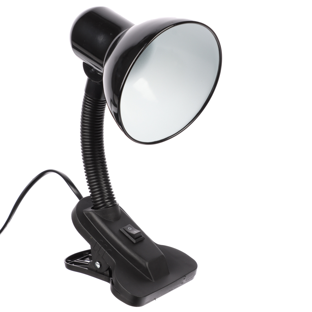 Светильник на прищепке BY, E27, 40 Вт, 230 В, гнущаяся ножка 10 см, шнур 75 см, черный, арт.№ 476-444